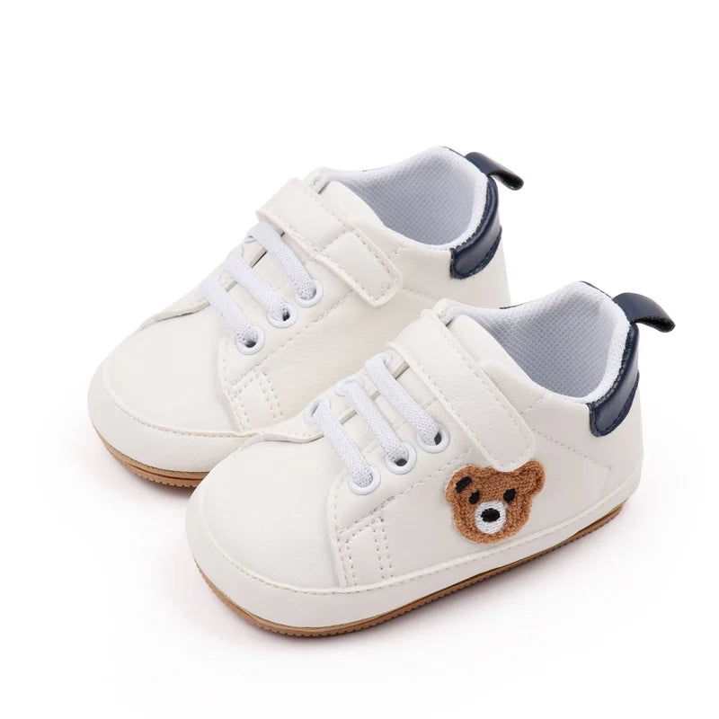 New White Baby Shoes Lovely Bear / Stripes Casual Soft Sole Anti-slip Infant Sports Toddler Boys Girls First Walkers