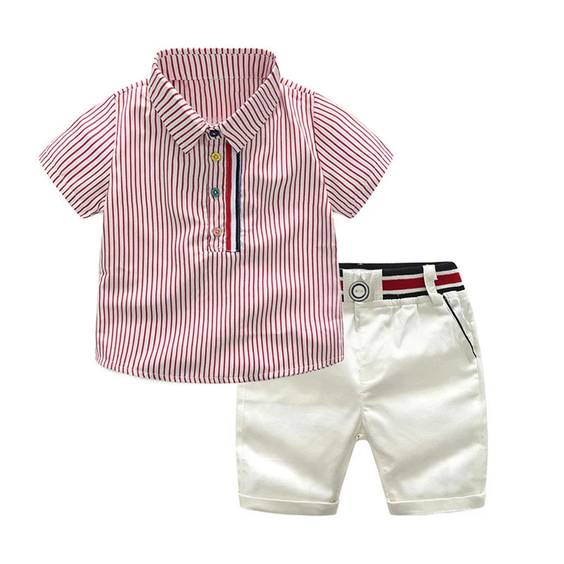 Summer Children Baby Clothes Short Sleeve Striped Shirt Pants Gentlemen Elegant Suit Kids Tracksuit For Toddler Boys Casual Sets