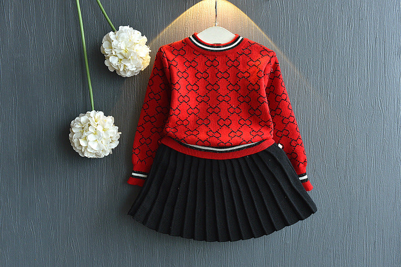 2023 Girls Winter Clothes Set Long Sleeve Sweater Shirt and Skirt 2 Pcs Clothing Suit Spring Outfits for Kids Girl's Clothes