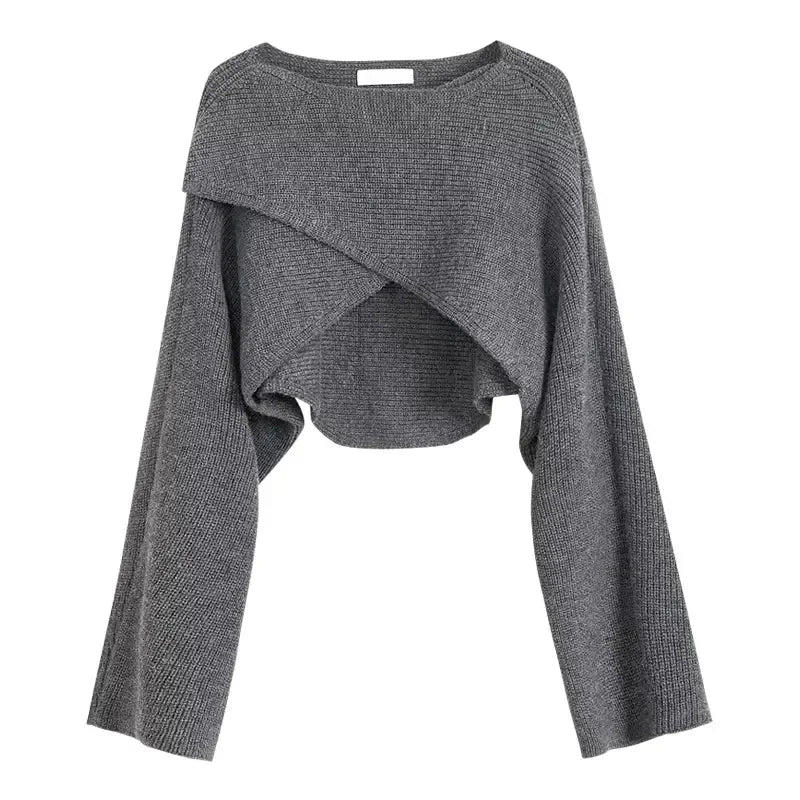 Winter Knitted Cropped Cross Irregular Streetwear Sweater Y2K Tops Women Sweater Autumn Long Sleeve Pullovers Sweater Pull 22933