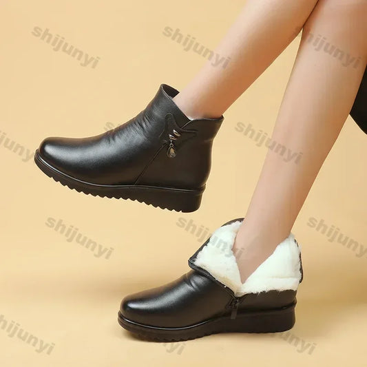 Women Shoes Ankle Boots 2024 Winter Plush Warm Soft Sole Anti Slip Waterproof Comfortable Outdoor Zipper Cold Proof Women Boots