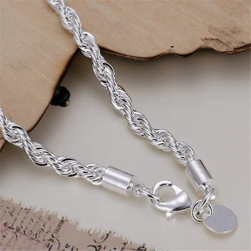 925 Sterling Silver 4MM Twisted Rope Bracelets For Women Men Fashion Minimalist Couple Chain Bracelet Male Unisex Jewelry Gifts