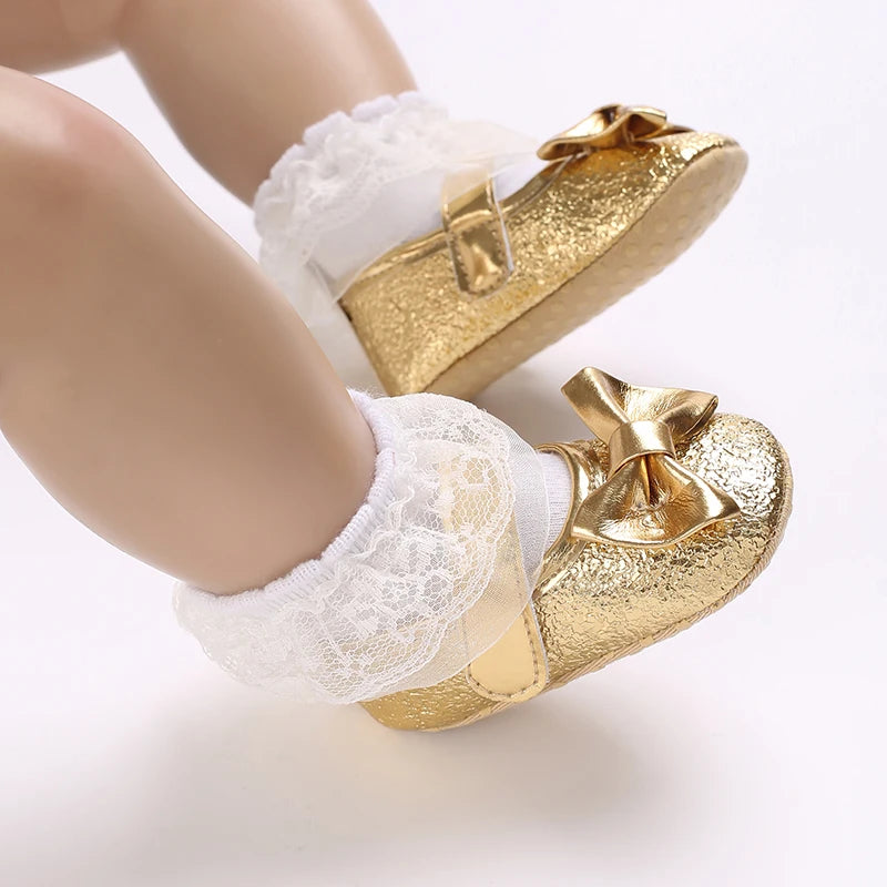 Fashionable Series Baby Shoes Girl Baby Cute Bow PU Princess Shoes Soft Cloth Sole Comfortable Walking Shoes Spring and Autumn