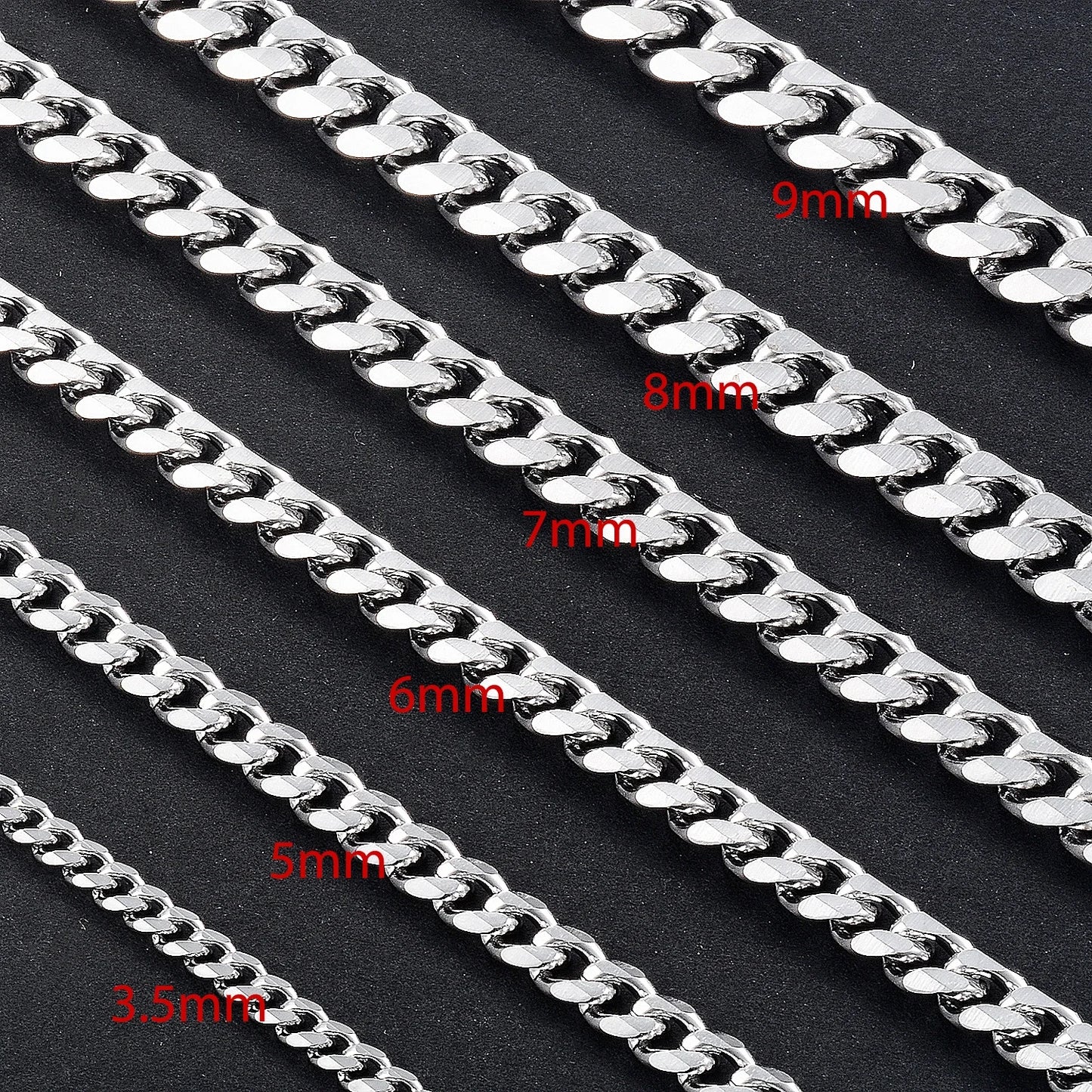 Never Fade 3.5mm-11mm Stainless Steel Cuban Necklace Waterproof  Men Link Curb Chain Gift Jewelry