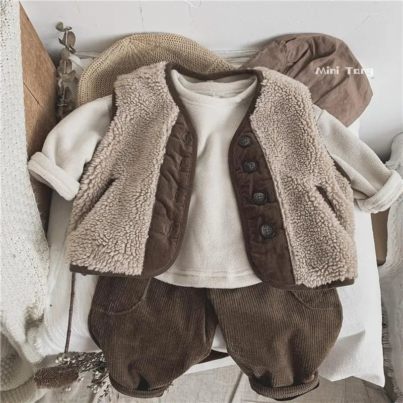 Winter Plush Warm Kids Pants 2024 Korea Style Children's Clothing Corduroy Plush Thick Warm Casual Pants for Boys Girls