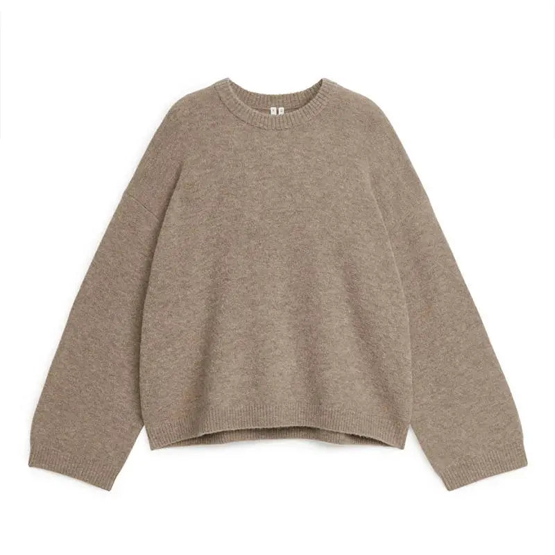 Casual Brown O-Neck knitted Cashmere Pullover Women Fashion Full Sleeve Loose Commute Jumper 2024 Autumn Lady Street Outerwears