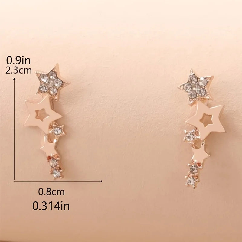 Glamorous Rhinestone Star Stud Earrings for Ladies - Hypoallergenic Alloy Jewelry - Perfect Daily Wear & Romantic Couple Gift fo