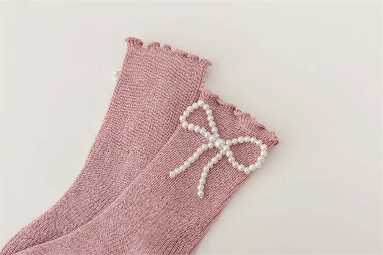 Spring and Autumn Children Cute Sweet Princess Fashion Bow Comfortable Breathable Calf Socks for Girls