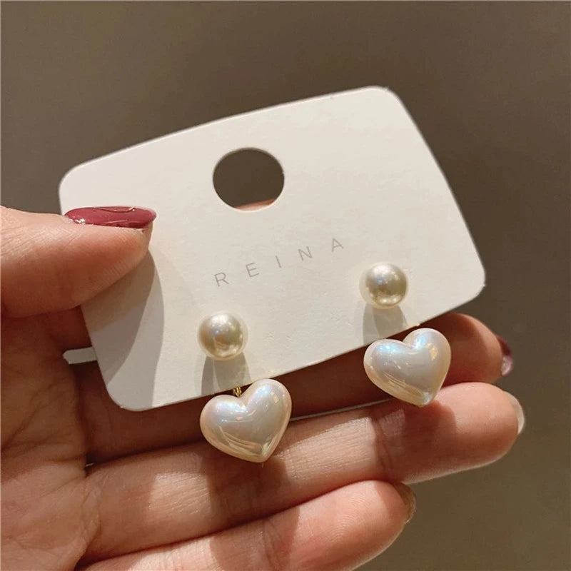 2024 New Fashion Contracted Heart Pearl Fine Earrings Joker Sweet Elegant Temperament Women Drop Earrings Wedding Jewrelry Gift