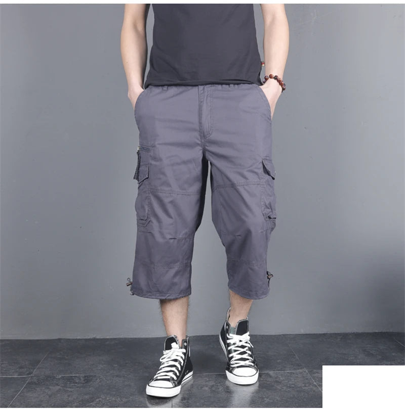 Long Length Cargo Shorts Men Summer Multi-Pocket Casual Cotton Elastic Capri Pants Men Military Tactical Short Hot Breeches 5XL