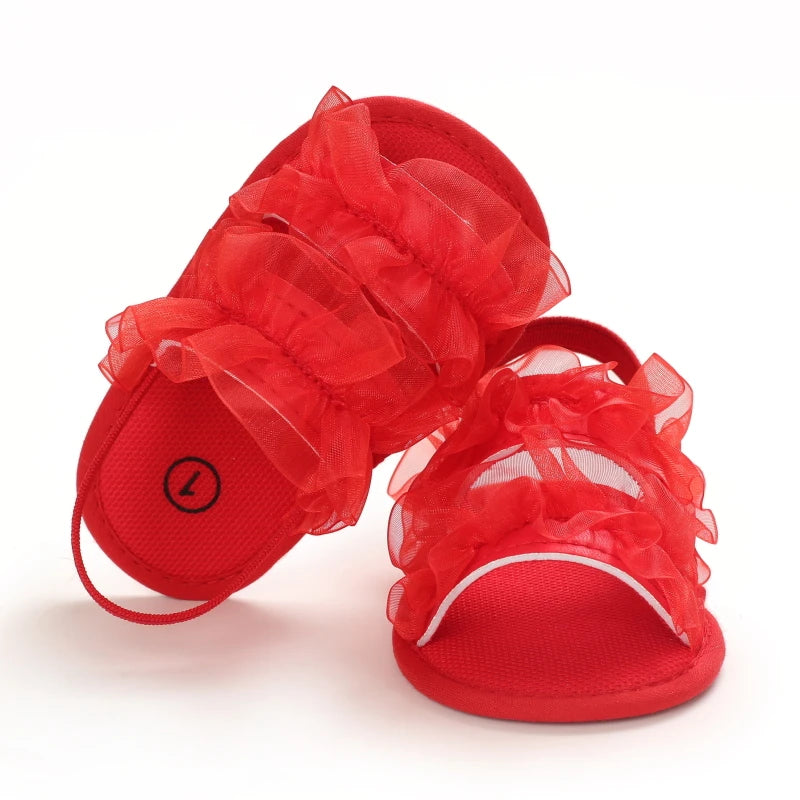 Summer baby girl sandals red festive and cute flower baby shoes soft rubber soles comfortable and casual baby walking shoes