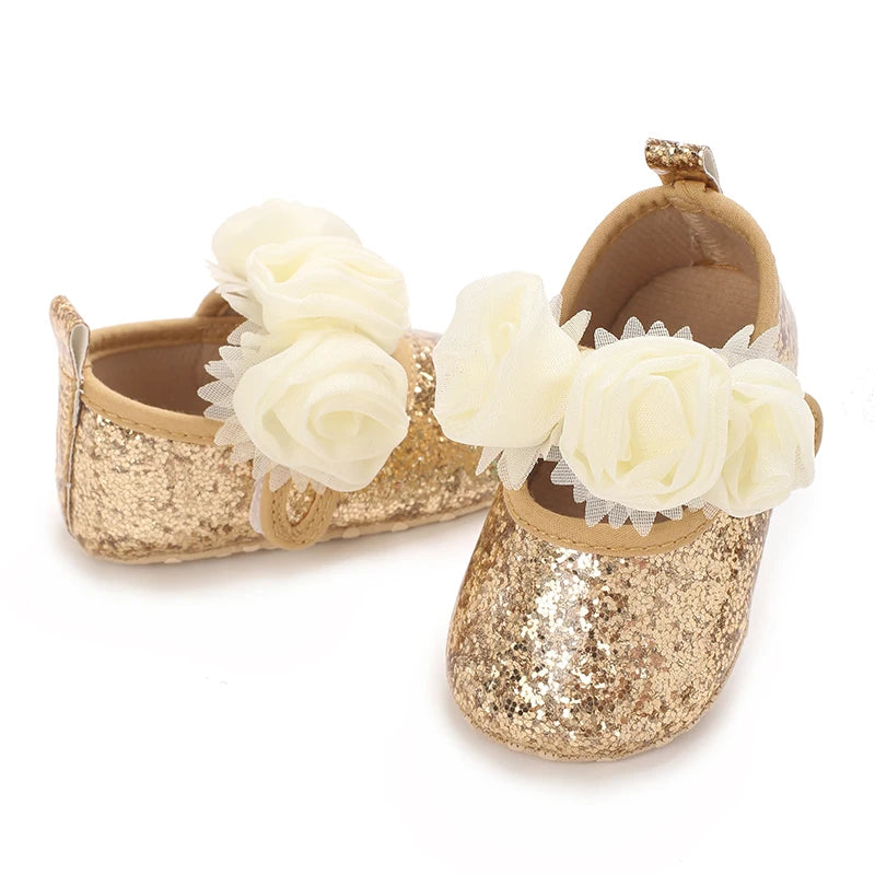 0-18M Girls' Baby Shoes Fashionable Classic Gold Theme Princess Shoes Soft Sole Comfortable Baby Walking Shoes