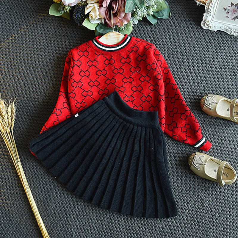 2023 Girls Winter Clothes Set Long Sleeve Sweater Shirt and Skirt 2 Pcs Clothing Suit Spring Outfits for Kids Girl's Clothes