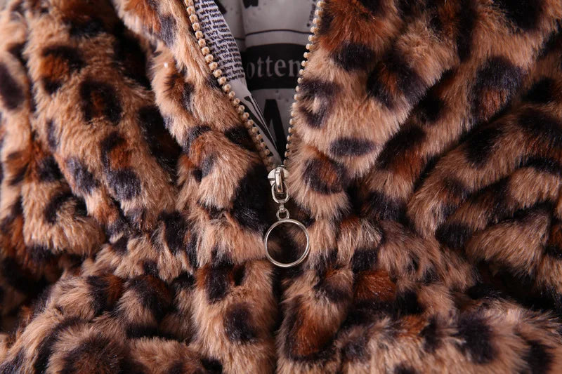 Autumn Winter Plush Baby Girls Jacket Fashion Leopard Print Warm Faux Fur Coat For Girls Hooded Outerwear 2-8 Years Kids Clothes