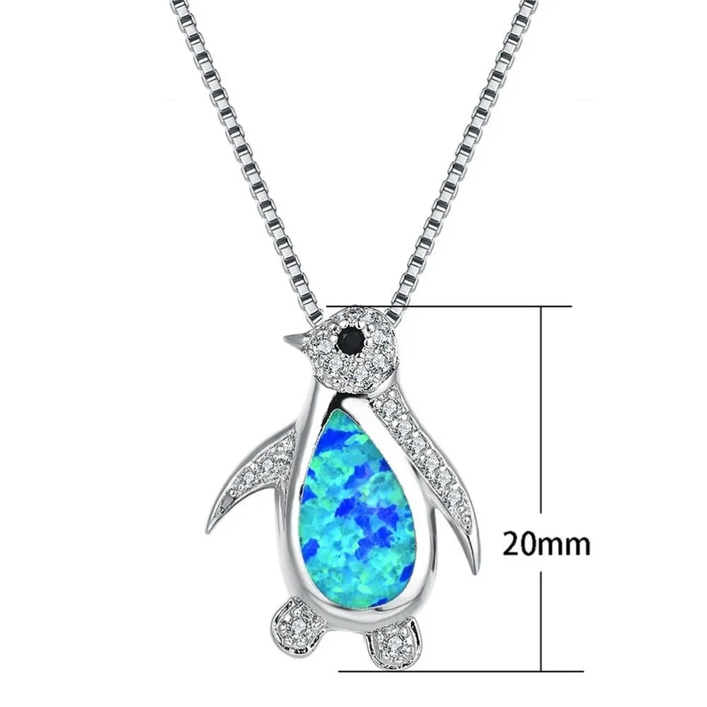 Simple Fashion Classic Fire Opal Penguin Pendant Necklace Bridal Wedding Niche Pendant Necklace Jewelry Jewelry AccessoriesGifts