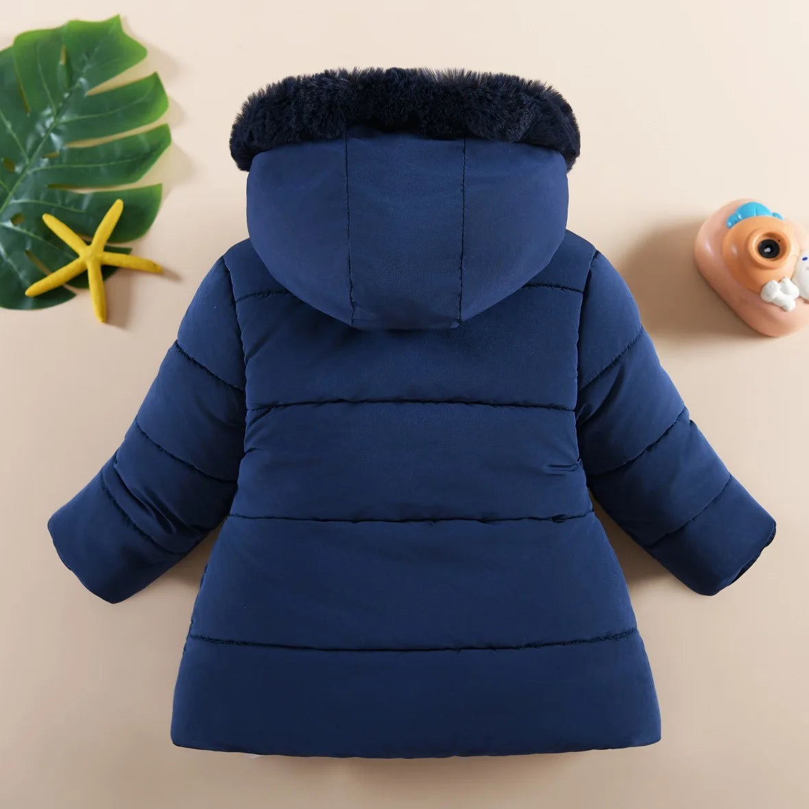 1 2 3 4 Years Baby Girls Jacket Winter New Solid Color Butterfly Decoration Lining Plush Warm Hooded Zipper Down Cotton Outwear