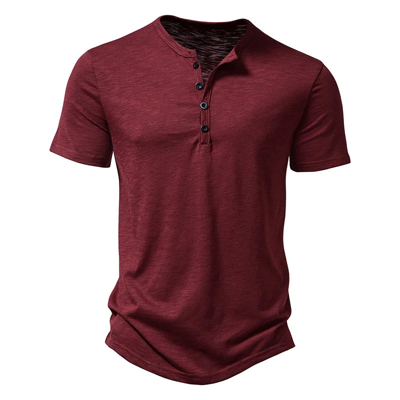 Henley Collar Summer Men Casual Solid Color Short Sleeve T Shirt for Men Polo men High Quality Mens T Shirts