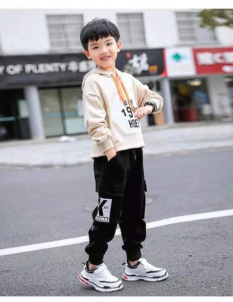 2024 Autumn Boys Pants Letter Print Cotton Sweatpants Casual Korean Cargo Pants Fashion Teenage Kids Sport Multi-pocket Pants