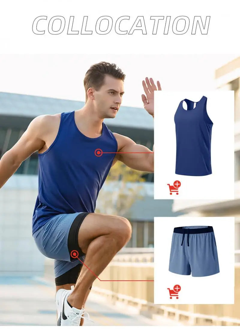 Men Sport Vest Outdoor Running Exercise Training Quick Dry Fitness Tops Jogging Sleeveless Shirt Basketball Racerback Singlets