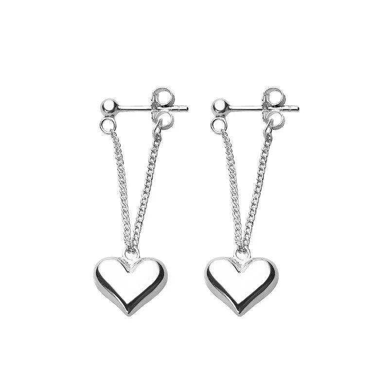 925 Sterling Silver  Earrings for Women Heart Chain Earring Jewelry Prevent Allergy Party Accessories Gift Heart Earrings