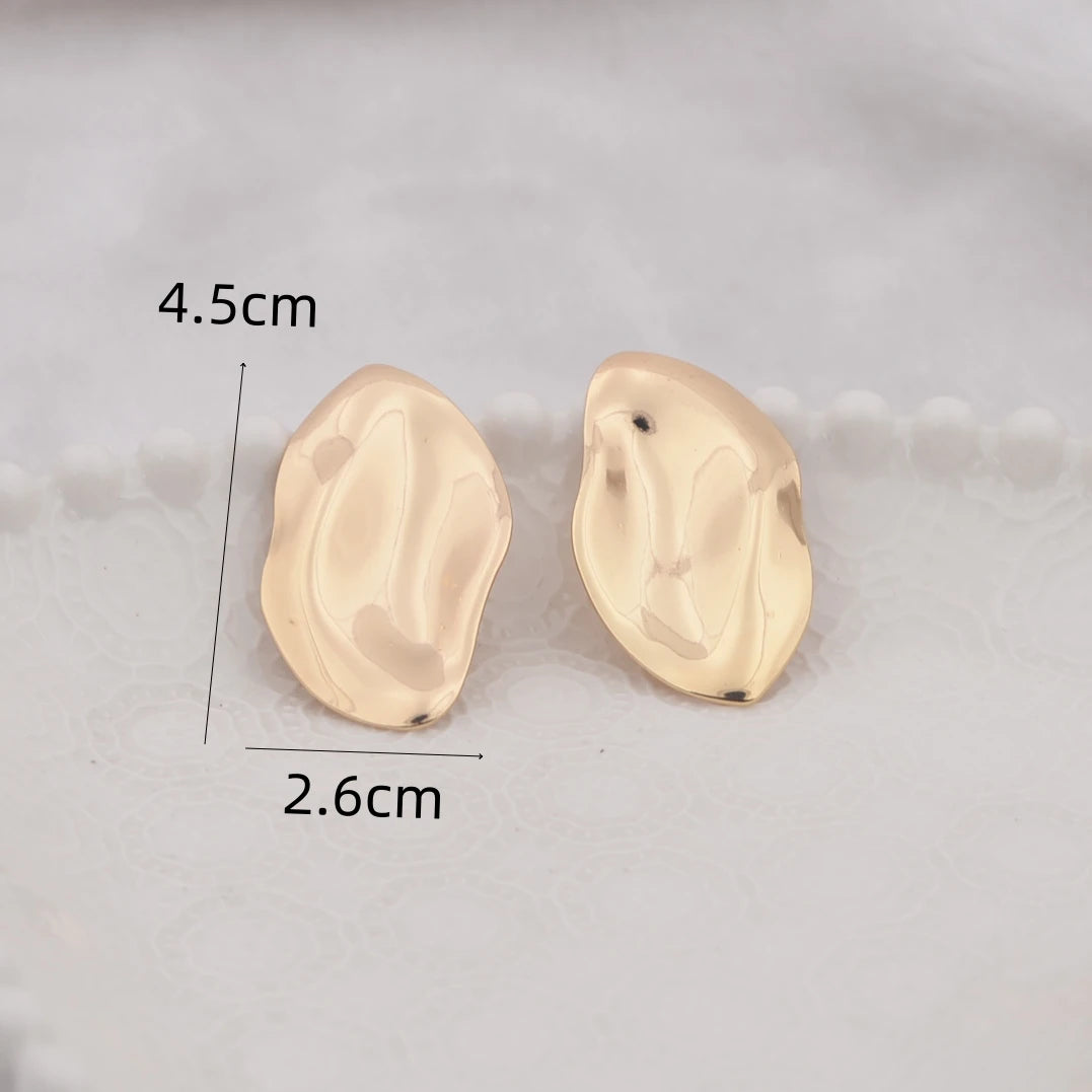 Exaggerated Irregular Big Metal Smooth Wrinkles Drop Earrings Unique Design Gold Color Ear Jewelry New Year Gift