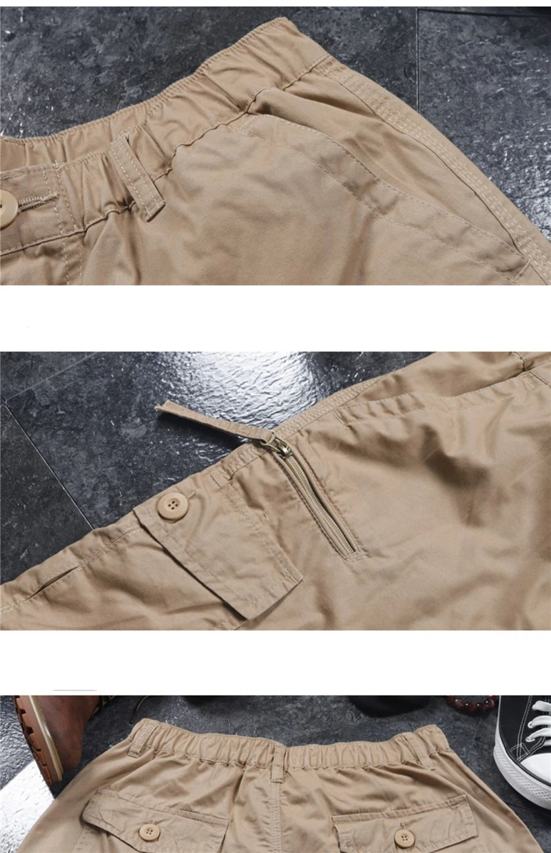 Long Length Cargo Shorts Men Summer Multi-Pocket Casual Cotton Elastic Capri Pants Men Military Tactical Short Hot Breeches 5XL