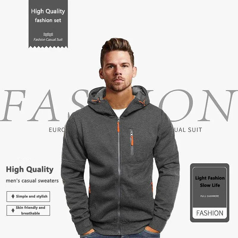 Men's Sweater Cardigan Hooded Jacket Zipper Pocket Jacquard Jacket Sports Fitness Outdoor Leisure Running Solid Color Sportswear