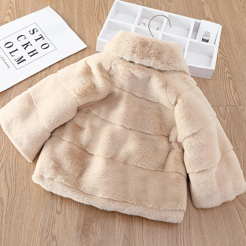 Winter Warm Faux Fur Coat For Girls Jacket Baby Snowsuit Sweet Christmas Princess Outwear 1-5 Years Kids Clothes