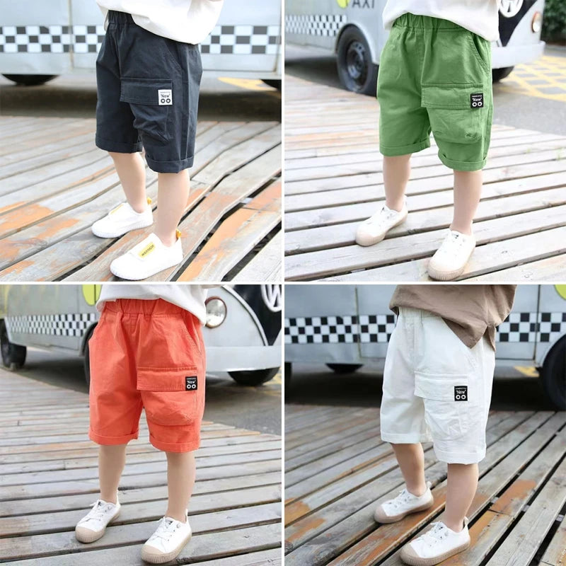 Kids Boy Shorts With Pocket Spring Summer Trousers Cotton Elastic Waist Fashion Short Pants Children Clothes