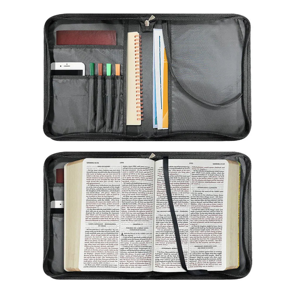 Hot Flower Print Leather Bible Cover Case for Women Zipper Handle Handbags Portable Practical Bible Storage Bags Paquete Bíblico