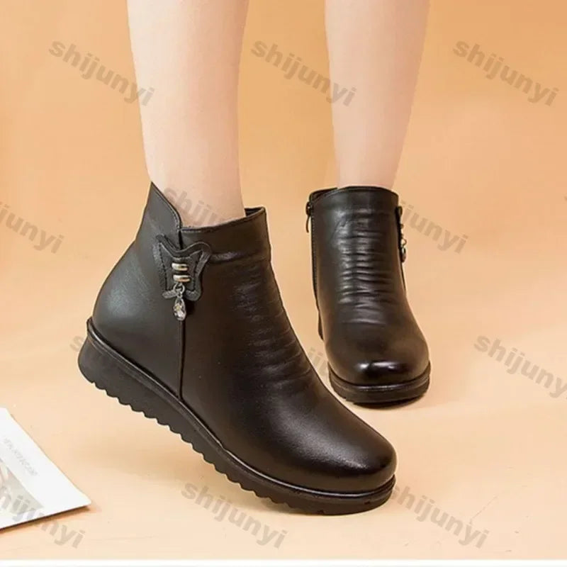 Women Shoes Ankle Boots 2024 Winter Plush Warm Soft Sole Anti Slip Waterproof Comfortable Outdoor Zipper Cold Proof Women Boots