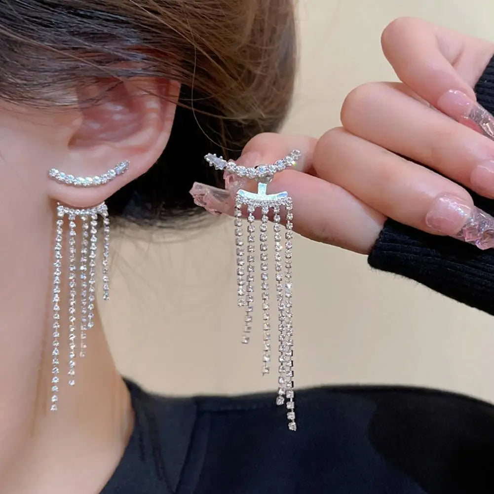 Trend Sparkling Rhinestone Pearl Earrings For Women Exquisite Long Pendant Earrings Fashion Korean Wedding Party Jewelry Earring