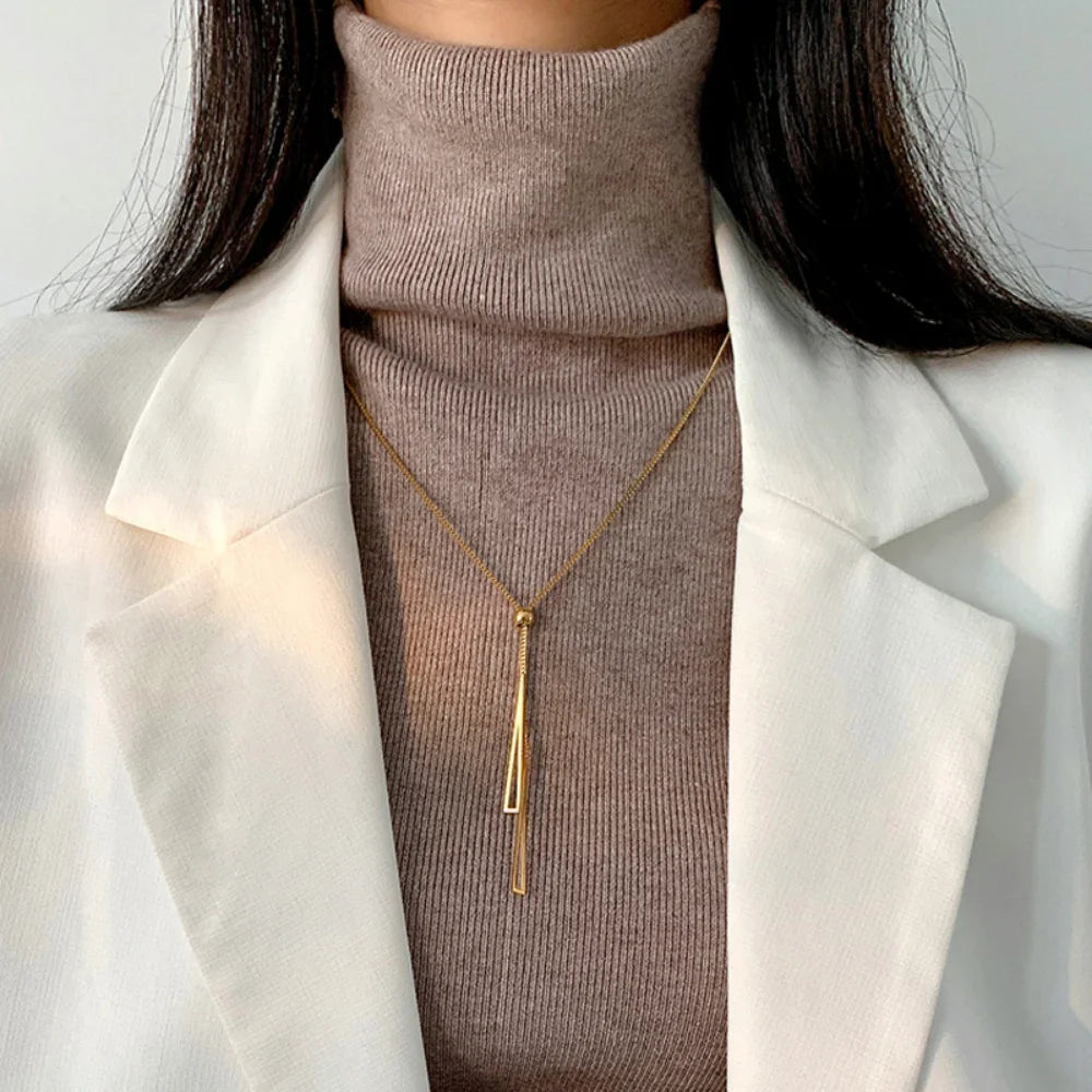 2024 Popular Geometric Sweater Box Chain Female  Long Necklace For Women Adjustable Fine Jewelry Wedding Party Birthday Gifts