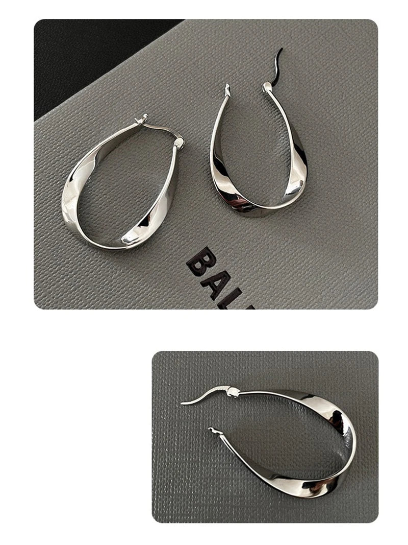 925 Sterling Silver Geometric Twisted Arc Mobius Strip Hoop Earrings for Women Fine Jewelry Minimalist Accessories