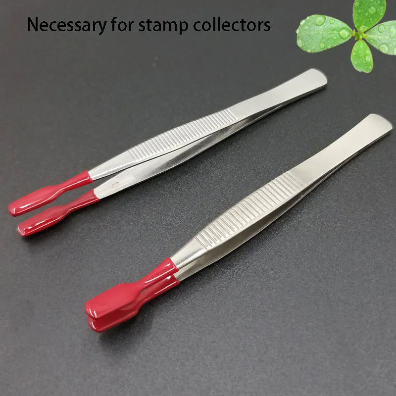 Lighthouse Stamp Tweezers, Stainless Steel With Rubber Sleeve, Flat Head, Raised Head, Philatelic Paper Money Coin Clip Forceps