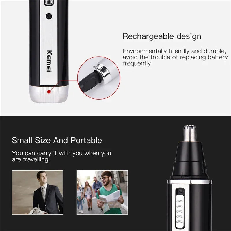 Kemei 4in1 Rechargeable Nose Trimmer Beard Trimer Men Micro Shaver Eyebrow Nose Hair Trimmer Nose and Ear Cleaner Grooming Set