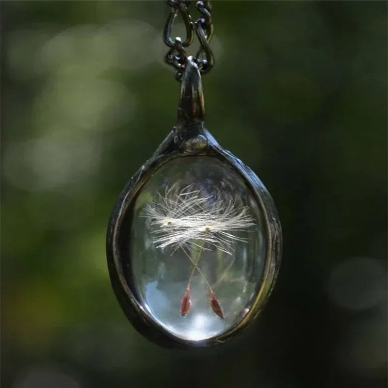 Real Dandelion Seed Necklace Nature Flower Jewelry Dandelion Wishes Necklace Wish Resin Sphere Necklace Dandelion