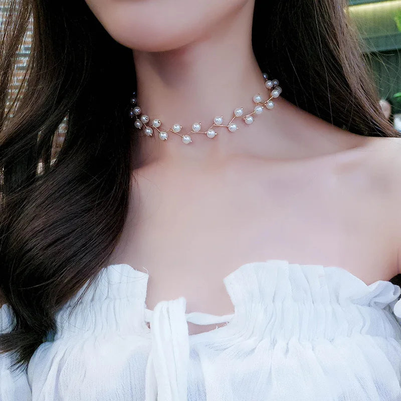 Fashion Imitation Pearl Choker Fairy Women Necklaces Korean New Pearl Pendants Collar Trend Neck Jewelry Party Neck Decoration