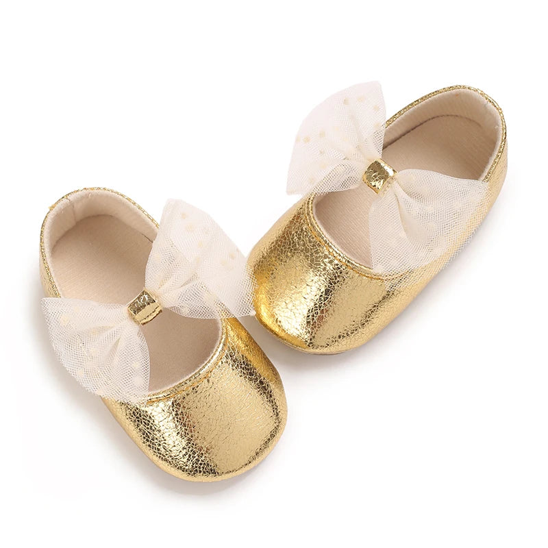 0-18M Girls' Baby Shoes Fashionable Classic Gold Theme Princess Shoes Soft Sole Comfortable Baby Walking Shoes