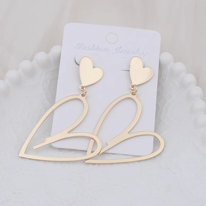 2024 New Trendy Heart Pendants Women's Hanging Earrings Double-layers Love Heart Dangle Earrings Lovely Bohemian Ear Jewelry