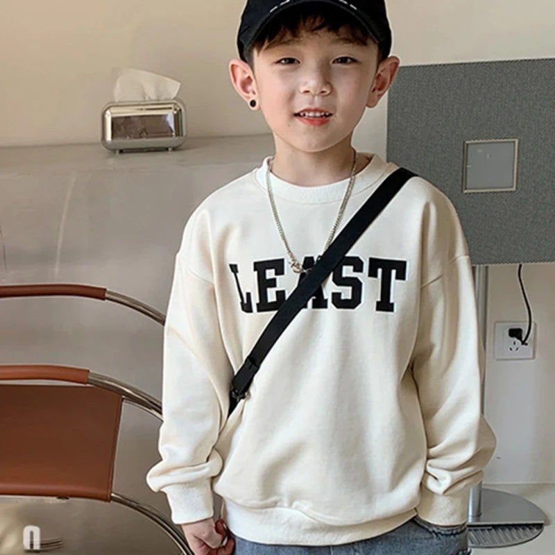 Children's Sweatshirt Fall Casual Thin Long Sleeve Crewneck Letter Print Pullover Spring Clothing Kids Boys Tops Clothes