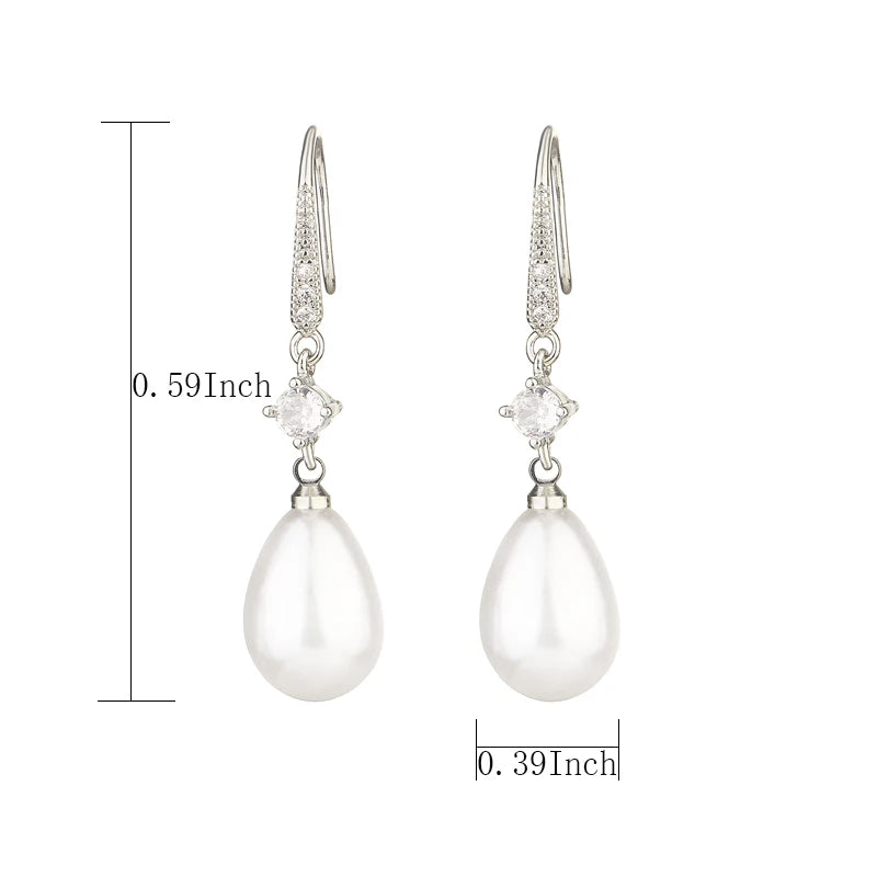 Fashion Water Drop Pearl Zircon Dangle Earrings for Women Bridesmaid Wedding Jewelry