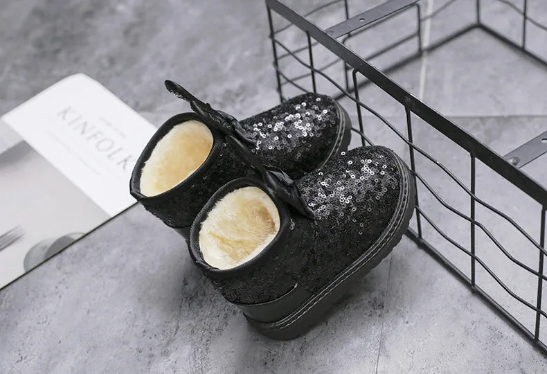 Girl Boot Winter Fashion Sequin Snow Boot Non-slip Warm kid Shoe Plush Cotton Shoe Kids Princess Ankle Boots