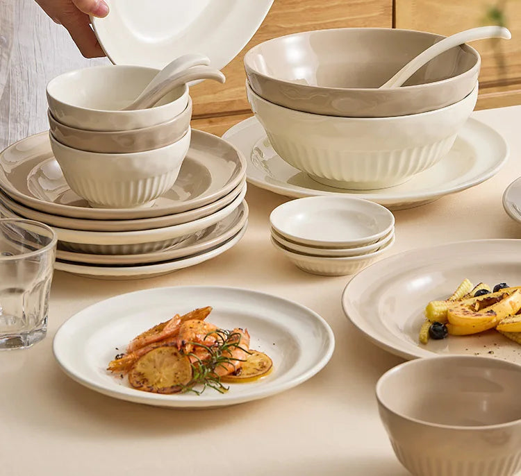 Cream Style Ceramic Bowl Set, High-end Japanese Kitchen Accessories, Dishes, Tableware Set, Chinese Ceramic Tableware Set