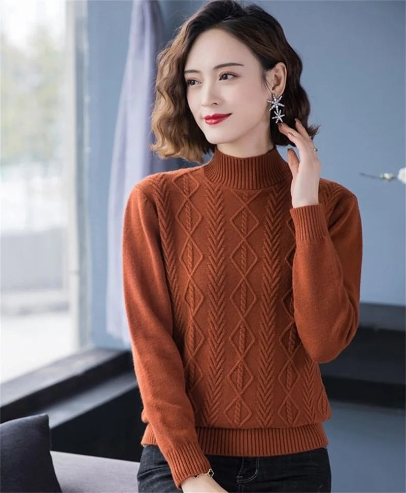 Fashion Women Turtleneck Sweater Autumn Winter Long Sleeve Pullovers Office Ladies Clothing Soft Knitted Jumpers  Pull Female