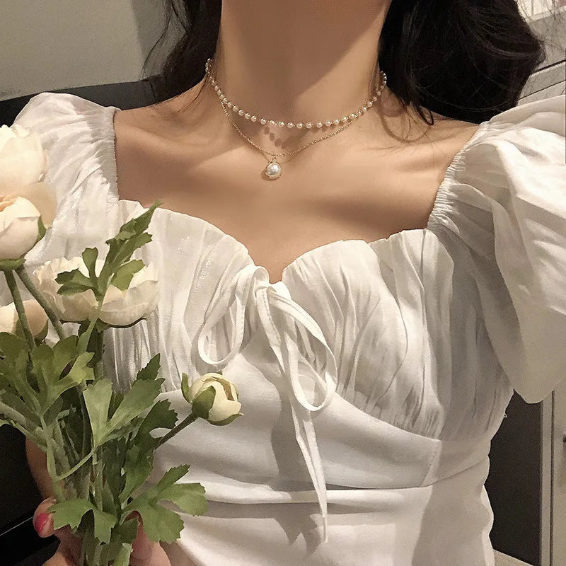 2024 Beads Neck Chain Kpop Pearl Choker New Necklace Gold Color Goth Chocker Jewelry on The Neck Pendant Collar for Girl Gifts