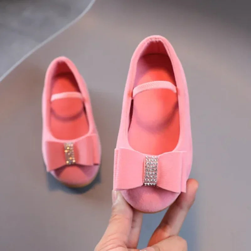 Elegant Girl Princess Shoes Fashion Bowtie Children's Leather Shoes Spring Autumn Kids Causal Solid Color Velvet Moccasins Chic