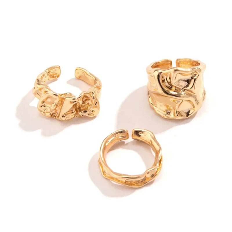 Punk Golden Liquid Rings Set For Women Fashion Irregular Wave Metal Knuckle Rings Aesthetic Egirl Gothic Jewelry Birthday Gifts