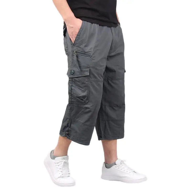 Men's Cargo Shorts Summer Loose Casual Pants Elastic Waist Large Size Outdoor Jogging Sweatpants Trend Multi Pockets