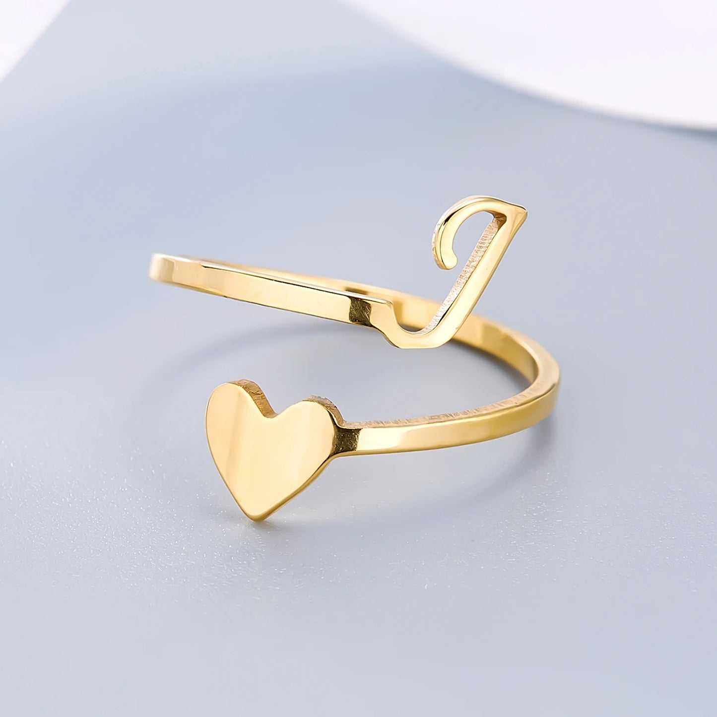 Simple Romantic Heart and Letter Rings A-Z 26  Alphabet Initials Ring For Women Opening Finger Ring Party Jewelry Birthday Gift